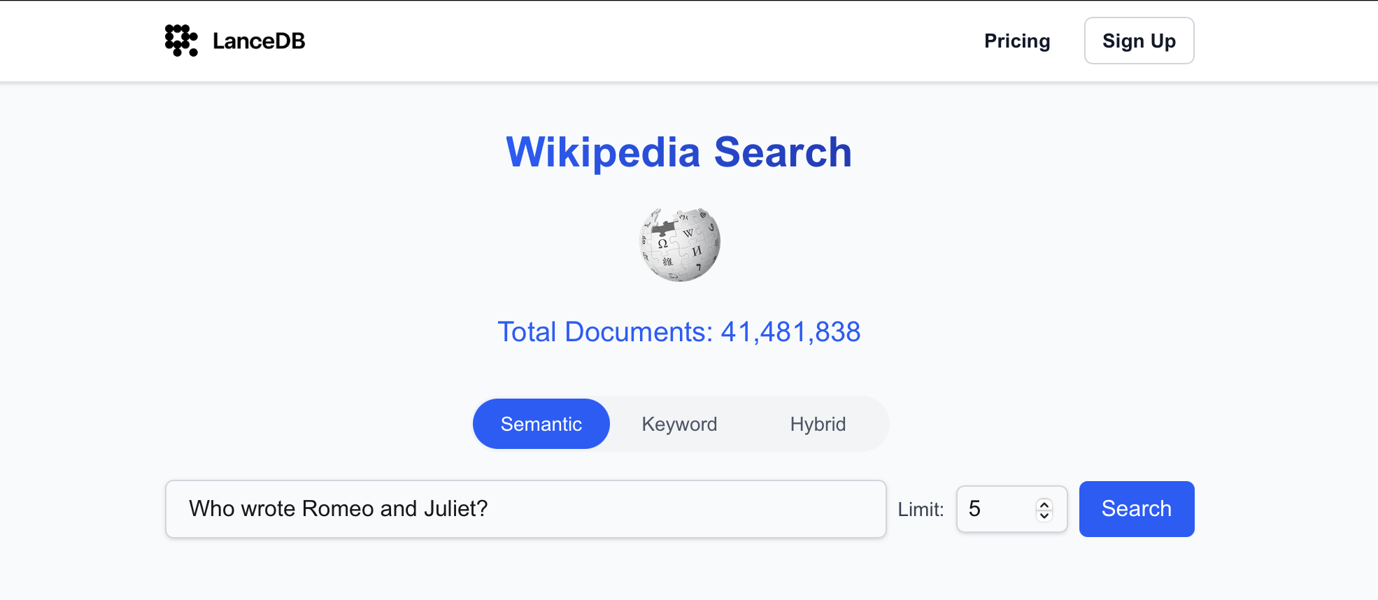 Wikipedia 41M Hybrid Search